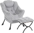 Lazy Chair with Ottoman Modern Accent Chair with Armrests and a Side Pocket Plush Grey Accent Chairs Reading Chairs Oversized Armchairs for Bedroom Study Living Room Courtyard