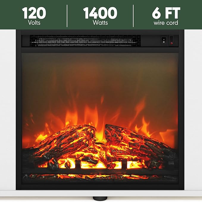 Furinno Classic 60 Inch TV Stand with Fireplace Solid White