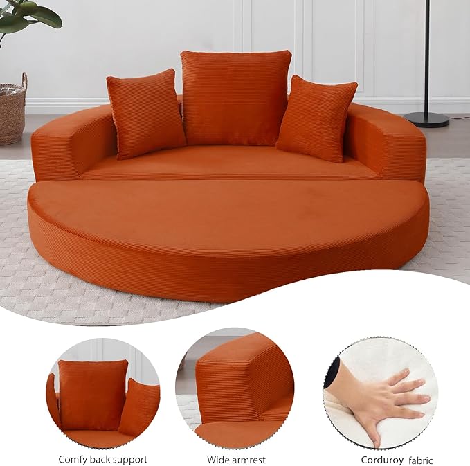 67 Round Convertible Folding Sofa Bed Boneless Couch Loveseat Floor Sleeper Chaise Lounge for Living Room Apartment Dorm Small Spaces Orange