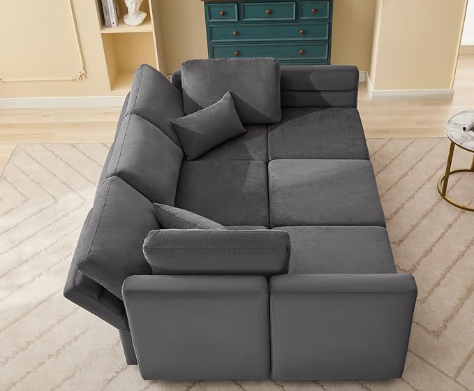 asunflower Modular Sectional Sleeper Sofa with Seats Storage Velvet Modular Sofa Couch with Reclining Arm and Back 6 Seater Storage Couches for Living RoomRemovable CoversPillows