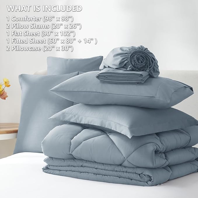 CozyLux Oversized Queen Comforter Set Dusty Blue 7 Pieces Bed in a Bag Comforter Set with Sheets Luxury Bed Set All Seasons Bedding Set with Down Alternative Comforter Sheets Pillowcases &amp Sha