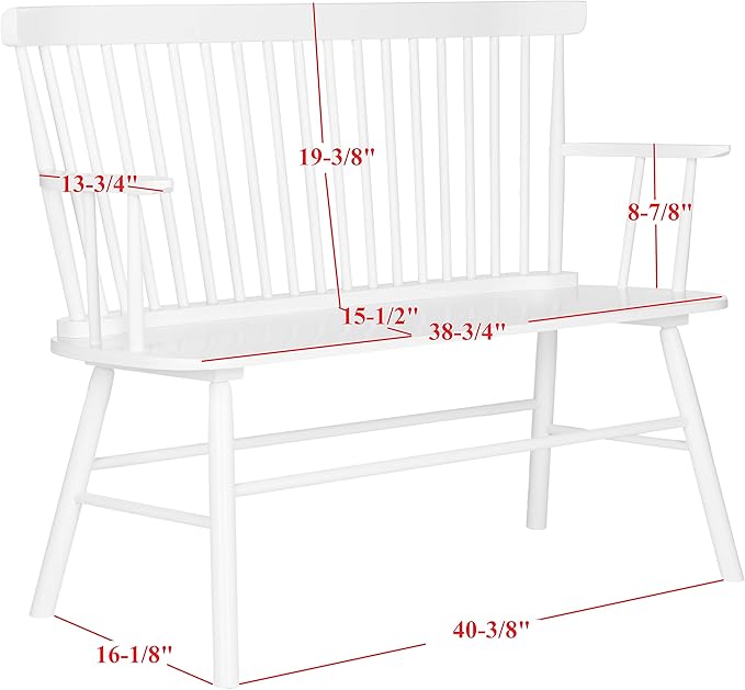 SAFAVIEH Home Collection – Addison White Solid Wood Spindle Back Loveseat Bench Farmhouse Settee for Entryway Living Room or Dining Area (AMH8513B)