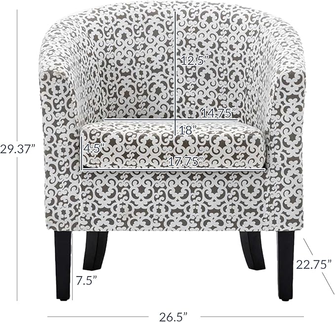 BELLEZE Accent Barrel Chair Linen Round Chair Club Tub Sofa Corner Chair with Flared Legs and Cozy Soft Padding for Living Room Bedroom Waiting Room - White &amp Brown