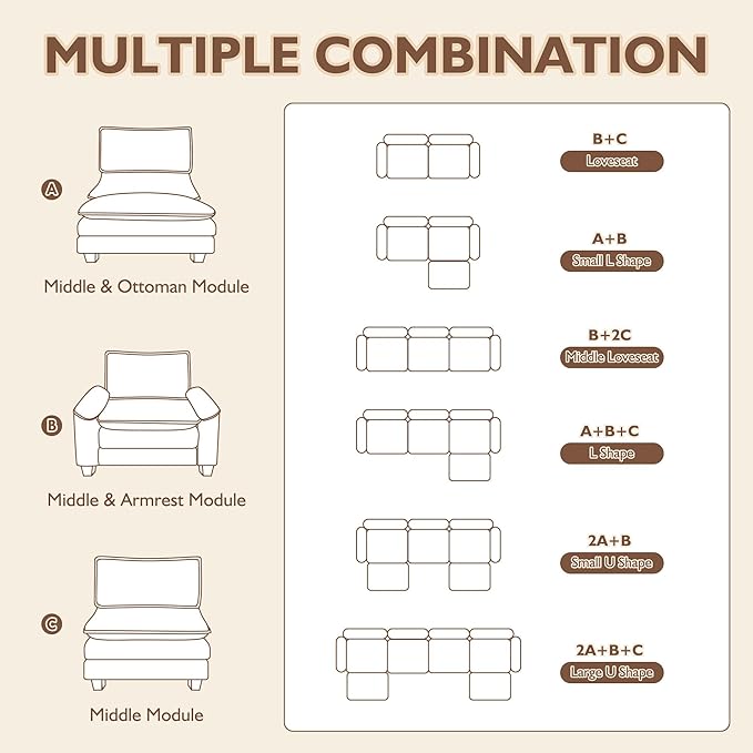 111.4” Cloud Couch Modular Sectional Sofa Comfy Modern 3-Seater Couches with Pillows &amp Upholstered Deep Seat Cushion for Living Room Apartment Bedroom （Beige）