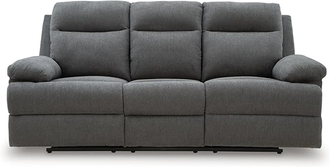Signature Design by Ashley Yarrow Lane Classic Chenille Manual Pull Tab Reclining Sofa with Drop Down Table and USB Charging Gray