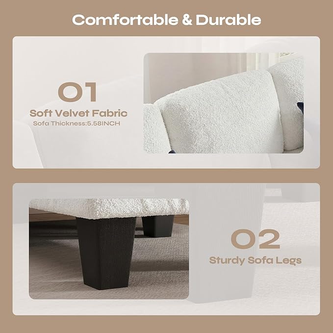 L-Shaped Sectional Sofa with Reversible Chaise Modern Boucle Upholstered Couch with Spring Cushions Comfortable Corner Sofa for Living Room Apartment &amp Small Space