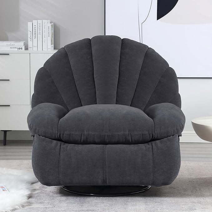 Power Recliner Chair Swivel Comfortable Soft Fabric Shell Shape with Storage 360 Swivel Electric Big Tall Single Reclining Sofa for Adults Living Room Bedroom(Gray)