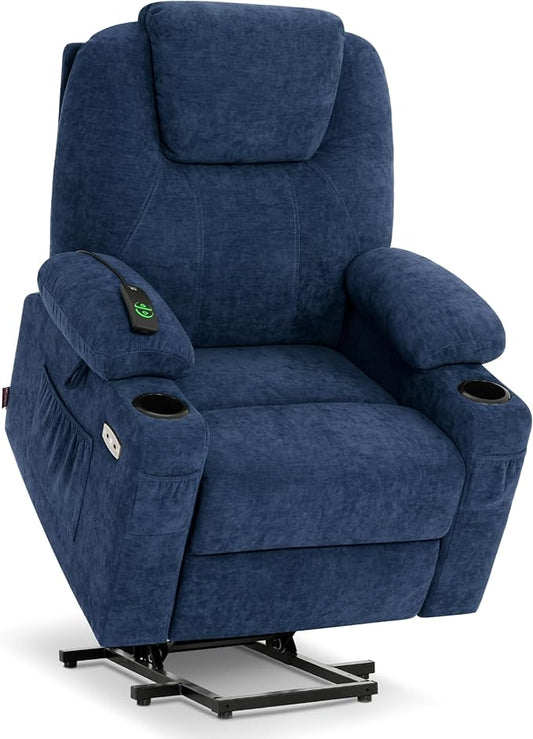 MCombo Power Lift Recliner Chair for Elderly Lift Chair with Heat and Massage for Tall People USB&ampType C Ports Extended Footrest Cup Holders Fabric 7516(LargeAdmiral)