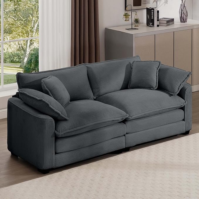 80 Sectional Loveseat Couch Corduroy Cloud 2 Seater Couches Modern Comfy Deep Seat Sofa for Liiving Room Small Spaces &amp Apartment (Grey 2-Seats)