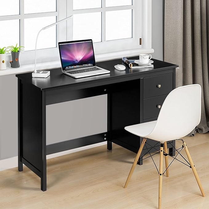 Computer Desk with Drawers 48’’ x 20’’ x 29.5’’ Home Office Computer Workstation Modern Executive Desks Teens Writing Study Table Laptop Desk for Bedroom Study Small Space (Black)