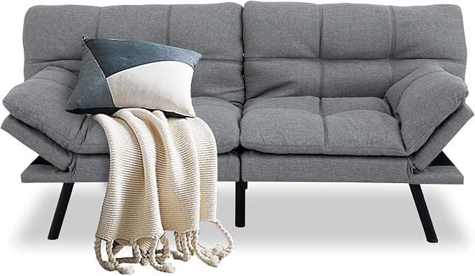MUUEGM Futon Sofa Bed Couch Sofa Memory Foam Futon Sleeper Sofa Loveseat Convertible Couch Bed for Small Compact Spaces ApartmentLight Grey.