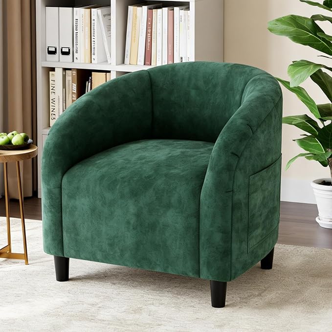 Velvet Accent Chair Comfy Upholstered Barrel Club Chair with Armrest &amp Soft Padded Seat Modern Sofa Chair for Living Room Bedroom Study Waiting Room Retro Green