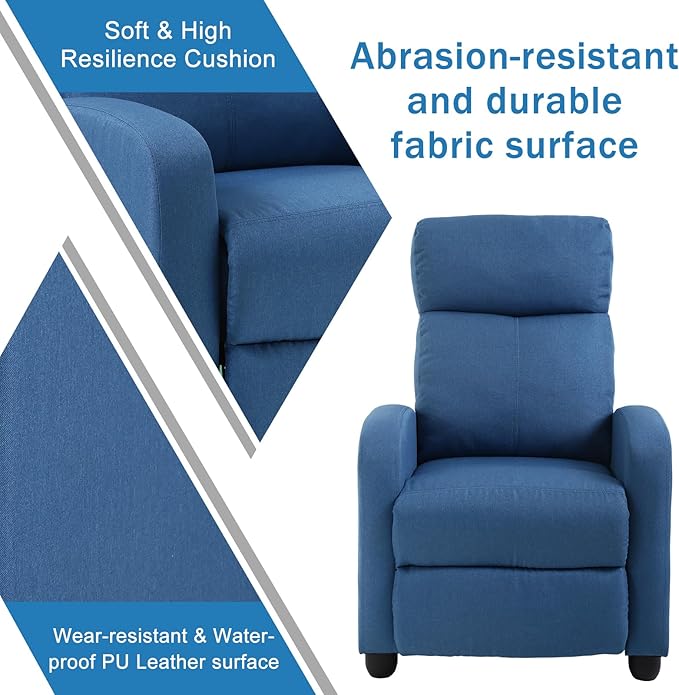 Recliner ChairSingle SofaLiving Room ChairsReading ChairRecliner Chairs for AdultsReclining SofaHome Theater SeatingLash Recliner ChairBlue