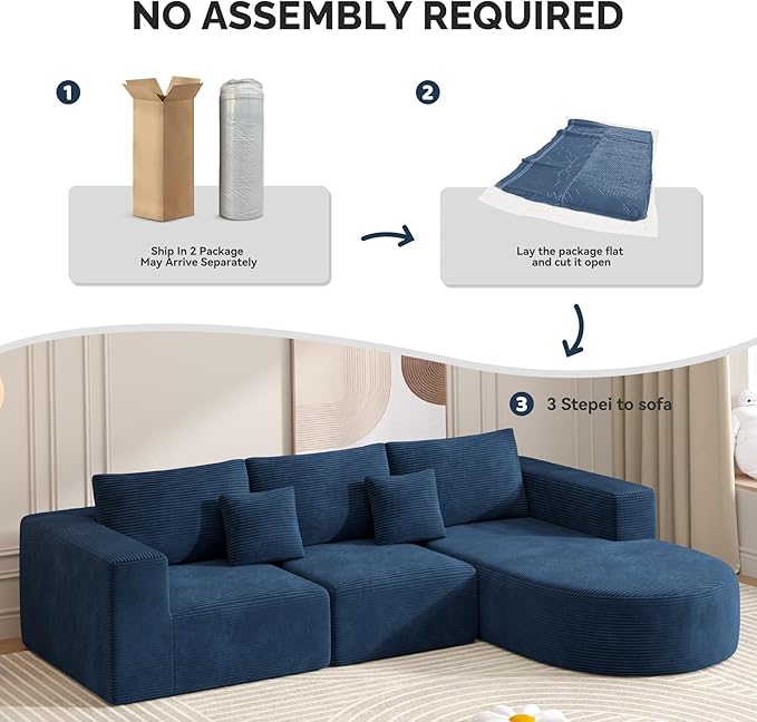 Boneless Couches for Living RoomCloud Sectional Couch with L-Shape ChaiseModern Modular Sofa with Deep Seat Upholstered Comfy Couches for BedroomNo Assembly Required1PCS