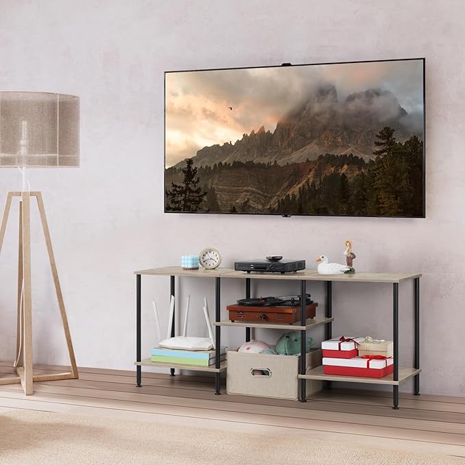 50 Inch TV Stand for Bedroom Rustic Grey Entertainment Center with Storage 3 Tier TV Consoles for Living Room TV Console Table Media Cabinet with Open Storage Shelves for 50 43 40 32 Inch TV