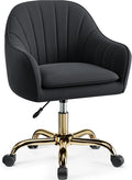 Vanity Chair with Wheels Comfy Home Office Desk Chairs Adjustable Modern Velvet Makeup Vanity Chairs for Bedroom Living Room-Black