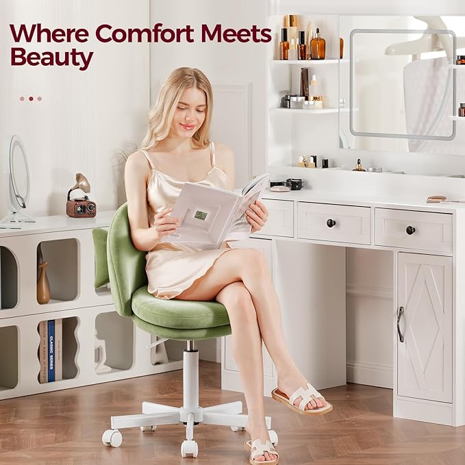 COMHOMA Vanity Chair with Velvet Fabric Small Tall Armless Chair with Back Cute Candy Chair for Girls Gift Living Room/Makeup Room/Bedroom/Kitchen (Height Use: Adjustable from Desk to Bar Height)