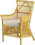 A and B Home 37.8 H Yellow and White Rattan Indoor Arm Chair w/Soft Thick Cushion Traditional Style Chair Side Chair