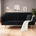 71 Velvet Futon Sofa Bed Convertible Sleeper Couch with 2 Pillows - Modern Loveseat Small Sofa 3-Angle Adjustable Backrest Golden Metal Legs for Living Room Bedroom Apartment Easy Assembly (Black)