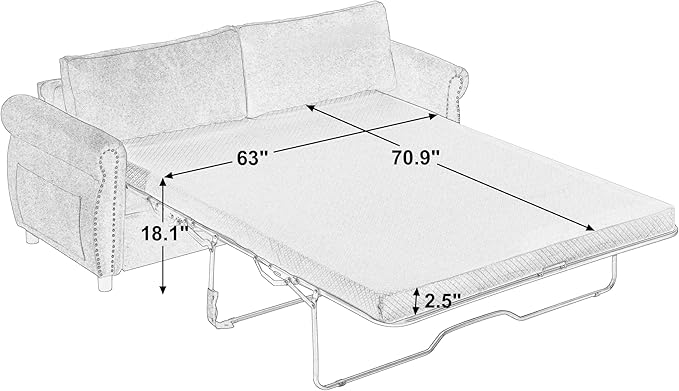 TTK 80.7 Queen Sized Pull Out Sofa Bed 2-in-1 Convertible Sleeper Couch with Memory Foam Mattress &amp Solid Wood Frame for Living Room Apartment &amp Small Spaces Gray