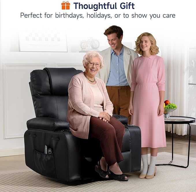 Power Lift Recliner Chair for Elderly with Massage &amp Heat 160° Adjustable PU Leather Electric Recliner with Remote Cup Holders Side Pockets and Stand Assist for Living Room Bedroom (Black)