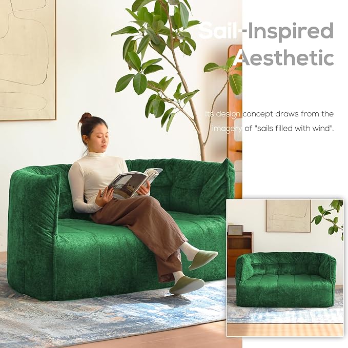 N&ampV Mid Century Brigantin Deep Relaxation Sofa Soft Premium Chenille for Living Room Bedroom and Office (Green ThreeSeater)