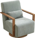 Swivel Modern Upholstered Accent Chair with Solid Wood Armrests and 360 Degree Comfy Lounge Reading Chair Side Armchair for Hotel Bedroom Living Room Office and Nursery Room (Pale Green)