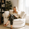 49.6''W Swivel Accent Barrel Chair Oversized Chenille Upholstered Round Single Couch Sofa with 4 Pillows for Living Room Apartment Bedroom (Beige).