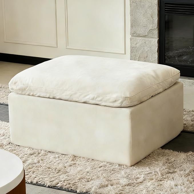 ANONER Modular Sectional Sofa Foot Rest for Couch Modern Cloud Couches Ottoman Upholstered Boneless Couch Foot Stool for Living Room Movable No Assembly Required Ottoman Beige | Premium Chenille