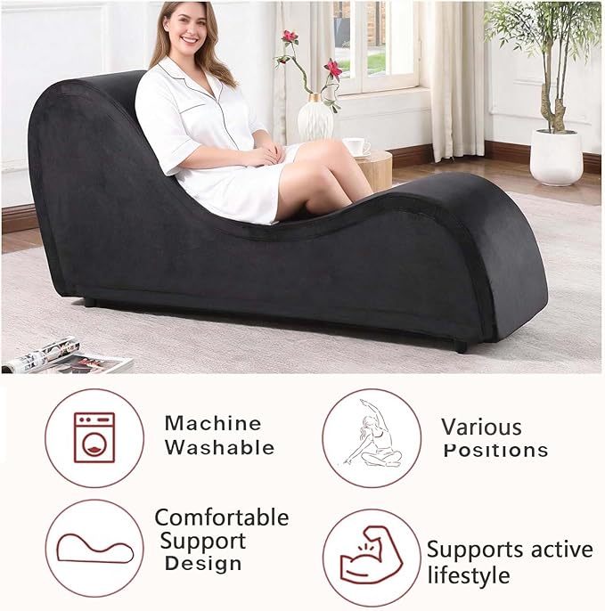 Black Sofa Couch Chair 67 Large Chaise Lounge Chair with Velvet Removable Cover 500 Lbs Capacity Sturdy Ottoman Bench for Stretching Meditation Relaxation Practice