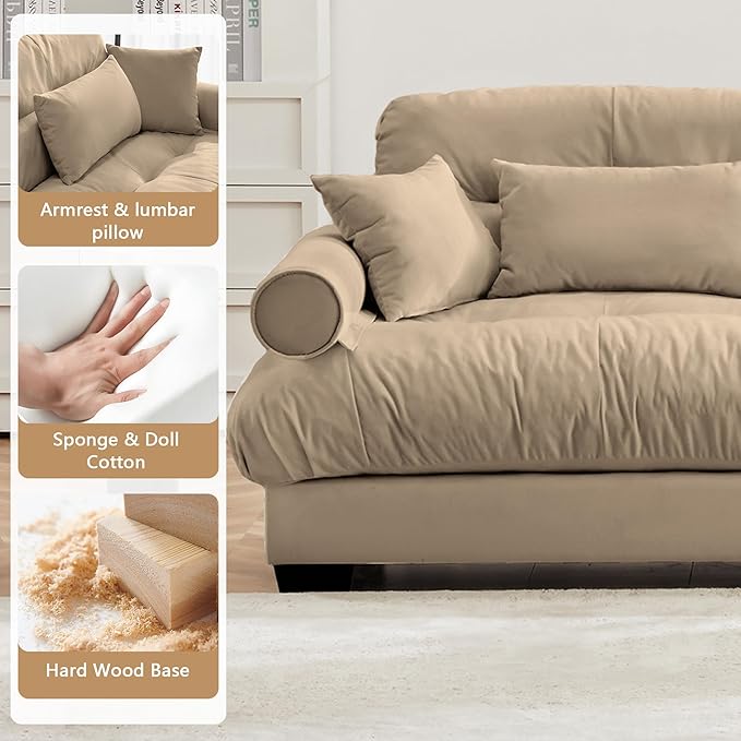 Setawix Modular Sectional Sofa Couch Oversized 6-Seats Comfy U-Shaped Couches with Ottoman Chaise Modern Deep Seat Velvet Cloud Sofa Bed for Living Room(Camel)