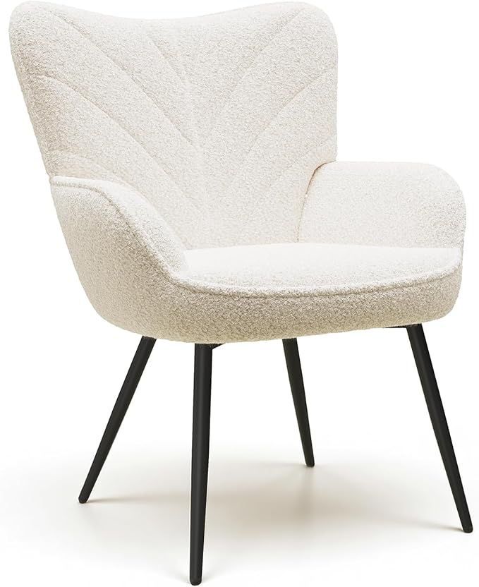 Mid-Century Modern Beige Sherpa Accent Chair Upholstered Armchair for Living Room/Bedroom/Reading Corner Curved Back &amp Padded Seat High-Density Cushion Soft Cozy FabricSet of 2