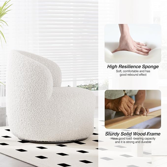 Swivel Accent Chair Set of 2 360° Small Round Barrel Chairs Modern Cozy Sherpa Padded Armchair for Living Room Bedroom Waiting Room Office White