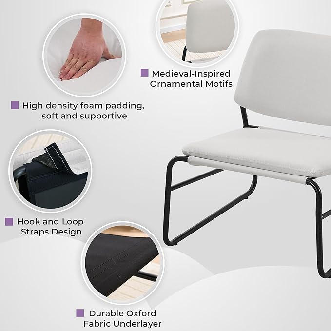 DAICO Modern Accent Chair Armless Sling Accent Chairs Comfy Upholstered Side Sitting Chairs with Metal Frame for Living Room Bedroom Balcony Garden Linen Beige
