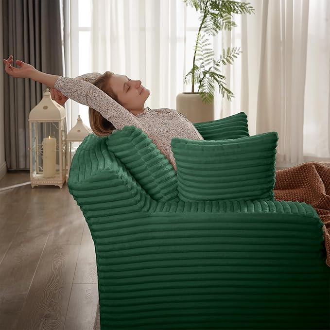 49.2 Oversized Chaise Lounge Chair Deep Seat Upholstered Cozy Cloud Couch Modern Corduroy Floor Sleeper Sofa Bed Reading Chair for Living Room Bedroom Apartment Office Indoor Green