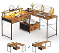 L Shaped Computer Desk 78.7 Reversible Home Office Desk with Printer Storage Shelf &amp 3 Fabric Drawers Two Person Desk with LED Lights &amp Power Outlet Corner Gaming Desk with Monitor Shelf