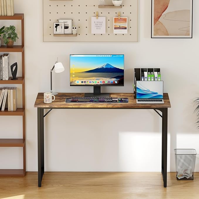 Bigacc Computer Desk Office Desk with Metal Frame Adjustable Feet | Water-Resistant Scratchproof Surface | Sturdy Writing Table for Home Office or Study (Vintage 47 Inch)