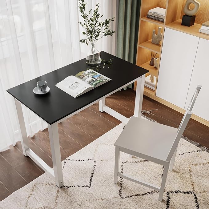 Black 43.3 Home Office DeskWriting DeskFarmhouse Workstation PC Gaming Executive Table for BedroomWood Home Office DeskExecutive Work Desk Workstation