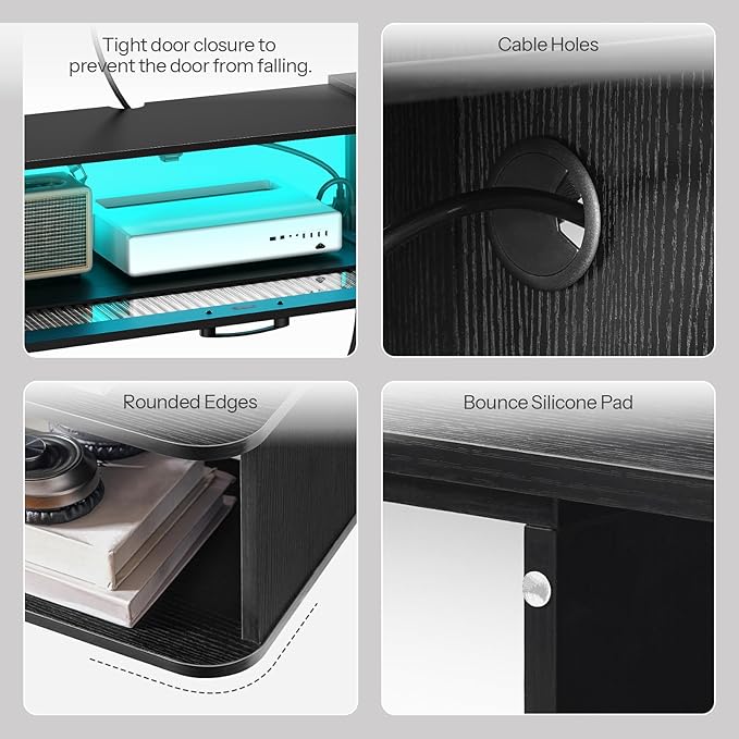 HOOBRO Floating TV Stand with LED Light Power Outlet for TVs up to 75” Wall Mounted TV Shelf Modern Media Console Entertainment Center Under TV for Living Room Bedroom Black BK36UDDS01G1