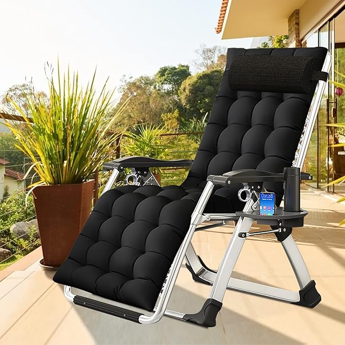 DoCred Comfy Folding Recliner Chair - Bedroom &amp Living Room Patio Lounge Chair with Removable Cushion for Indoor Outdoor