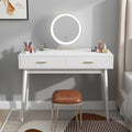 Small White Desk with 2 Drawers Modern Writing Desk for Small Spaces Home Office Desk for Study Laptop Computer Desk for Work Makeup Vanity Table for Bedroom (White)