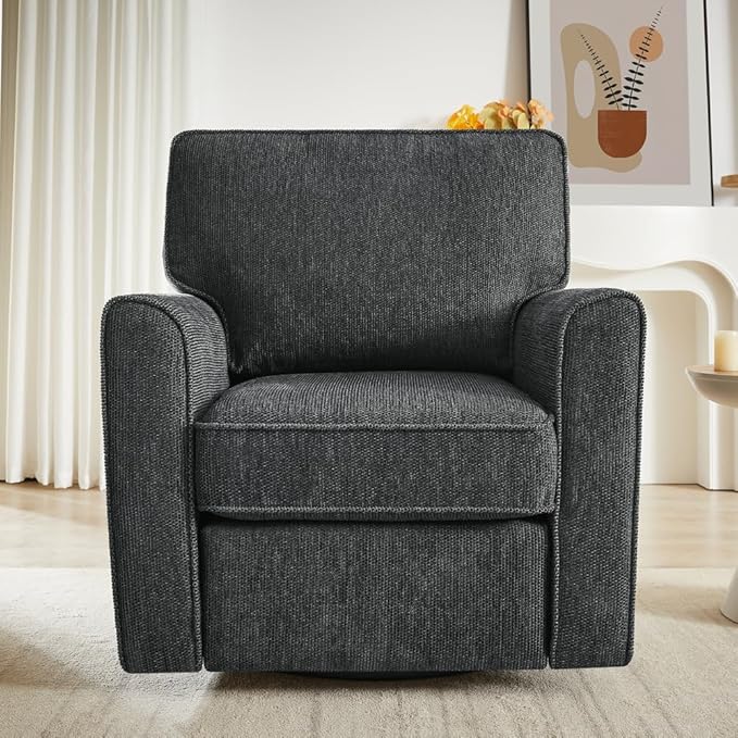 Swivel Accent Chair 360°Swivel Barrel Chair Modern Upholstered Armchair Makeup Accent Chair for Bedroom with Side Pockets for Living Room Bedroom Office and Hotel (Grey)