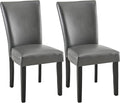 MODERION Set of 2 Dinning Chairs with Solid Wood Leg Upholstered Kitchen Chairs with Leather PU Skin Accent Chairs with High Back Simple Office ChairsHolds 300 LbsEasy Assembly Grey CY1331GY