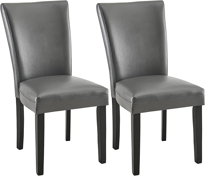 MODERION Set of 2 Dinning Chairs with Solid Wood Leg Upholstered Kitchen Chairs with Leather PU Skin Accent Chairs with High Back Simple Office ChairsHolds 300 LbsEasy Assembly Grey CY1331GY