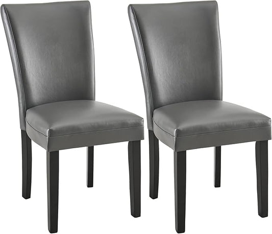 MODERION Set of 2 Dinning Chairs with Solid Wood Leg Upholstered Kitchen Chairs with Leather PU Skin Accent Chairs with High Back Simple Office ChairsHolds 300 LbsEasy Assembly Grey CY1331GY