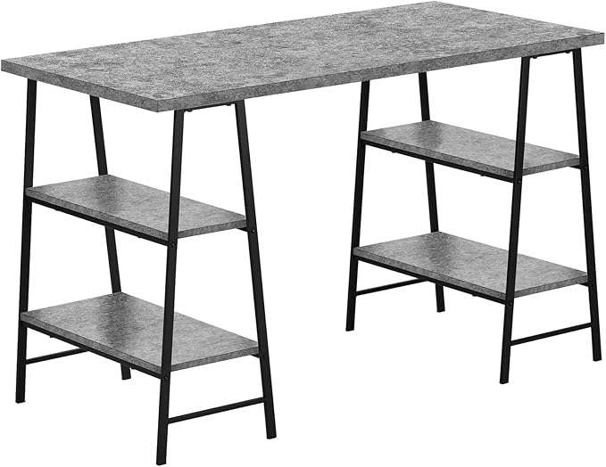 Computer Desk Home Office Laptop Storage Shelves 48 l Work Grey Laminate Black Metal Contemporary Modern