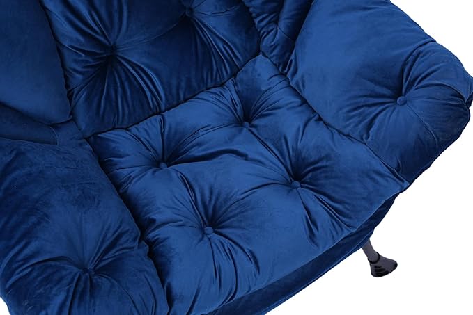 Living Room Chairs Modern Cotton Fabric Lazy Chair Accent Contemporary Lounge Chair Single Steel e Leisure Sofa Chair with Armrests and A Side Pocket (Blue)with Ottomanwith footrest