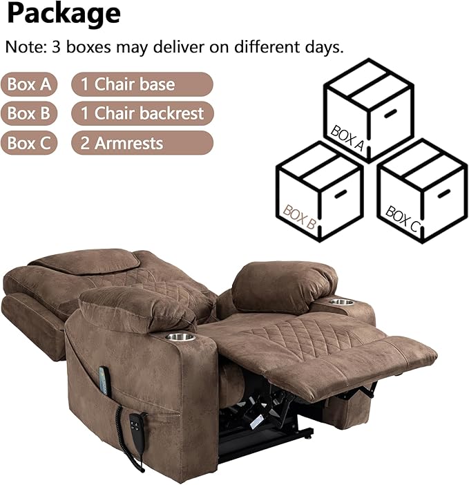 Large Power Lift Recliner Chair Sofa with Massage and Heat for Big and Tall ElderlyInfinite PositionsDual MotorCup HoldersExtended FootrestVelvet Home Theater Seat
