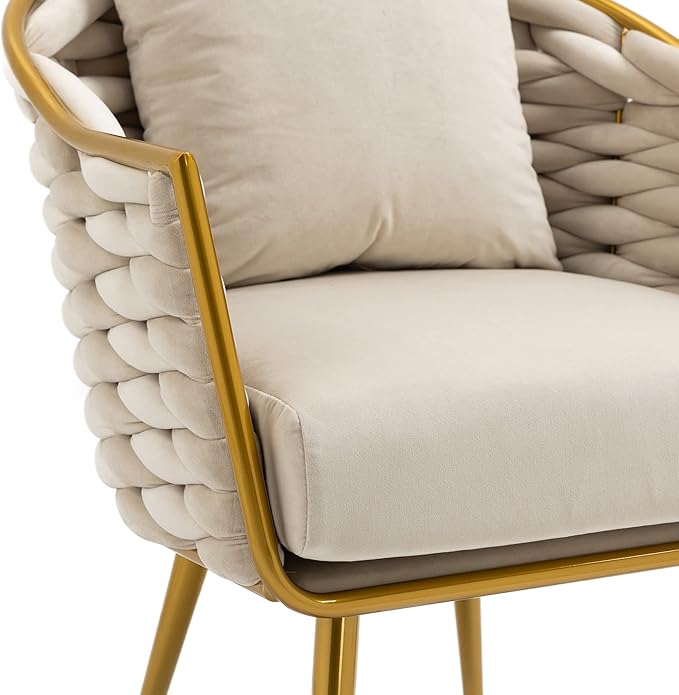 Velvet Accent Chair Modern Upholstered Armchair Tufted Chair with Metal Frame Single Leisure Chairs for Living Room Bedroom Office Balcony