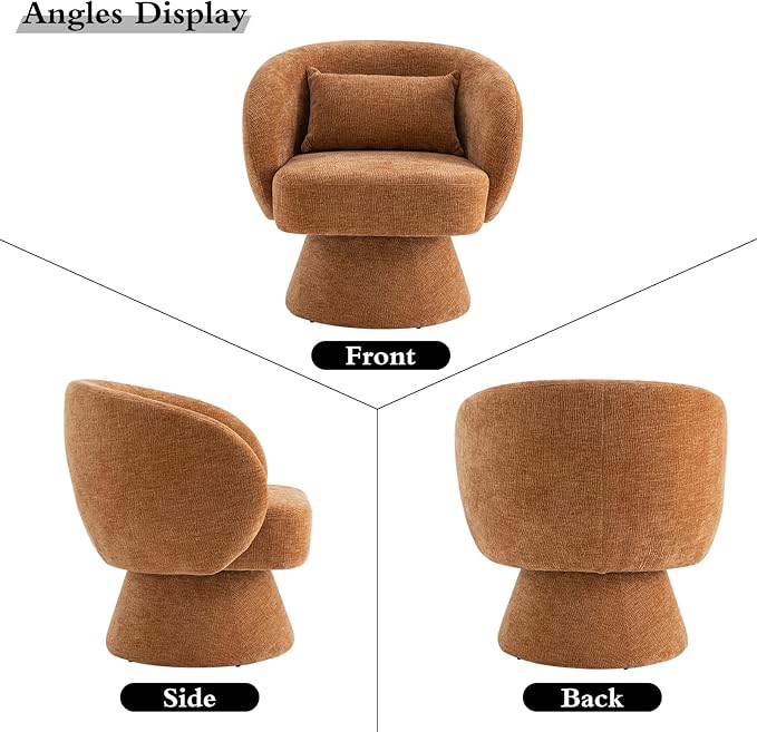 Swivel Accent Chair Sherpa Bucket Chair Velvet Upholstered Armchair 360° Swivel Bucket Shaped Armchair with Pillow and Round Back for Living Room Bedroom Nursery (Orange)